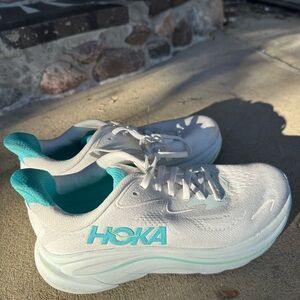 Hoka White and Teal Athletic Shoes